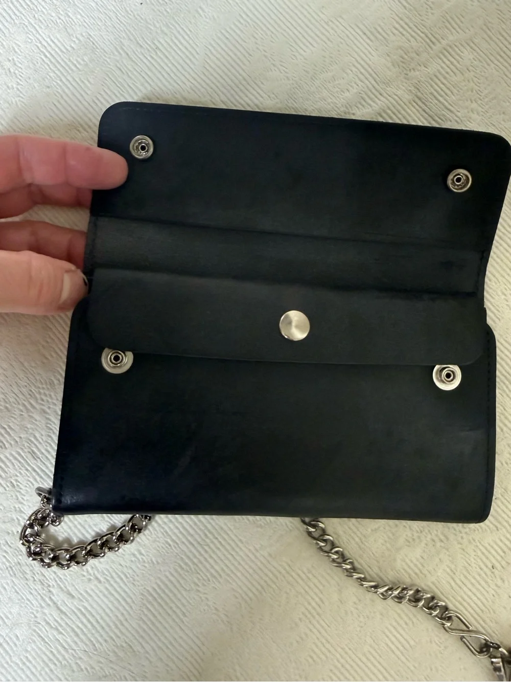 Black Leather Wallet with Chain - Men's Accessory